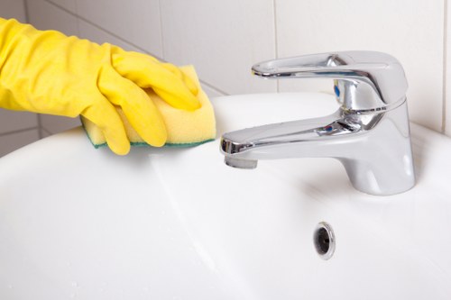 Experienced carpet cleaner treating stains in a Cubitt Town property